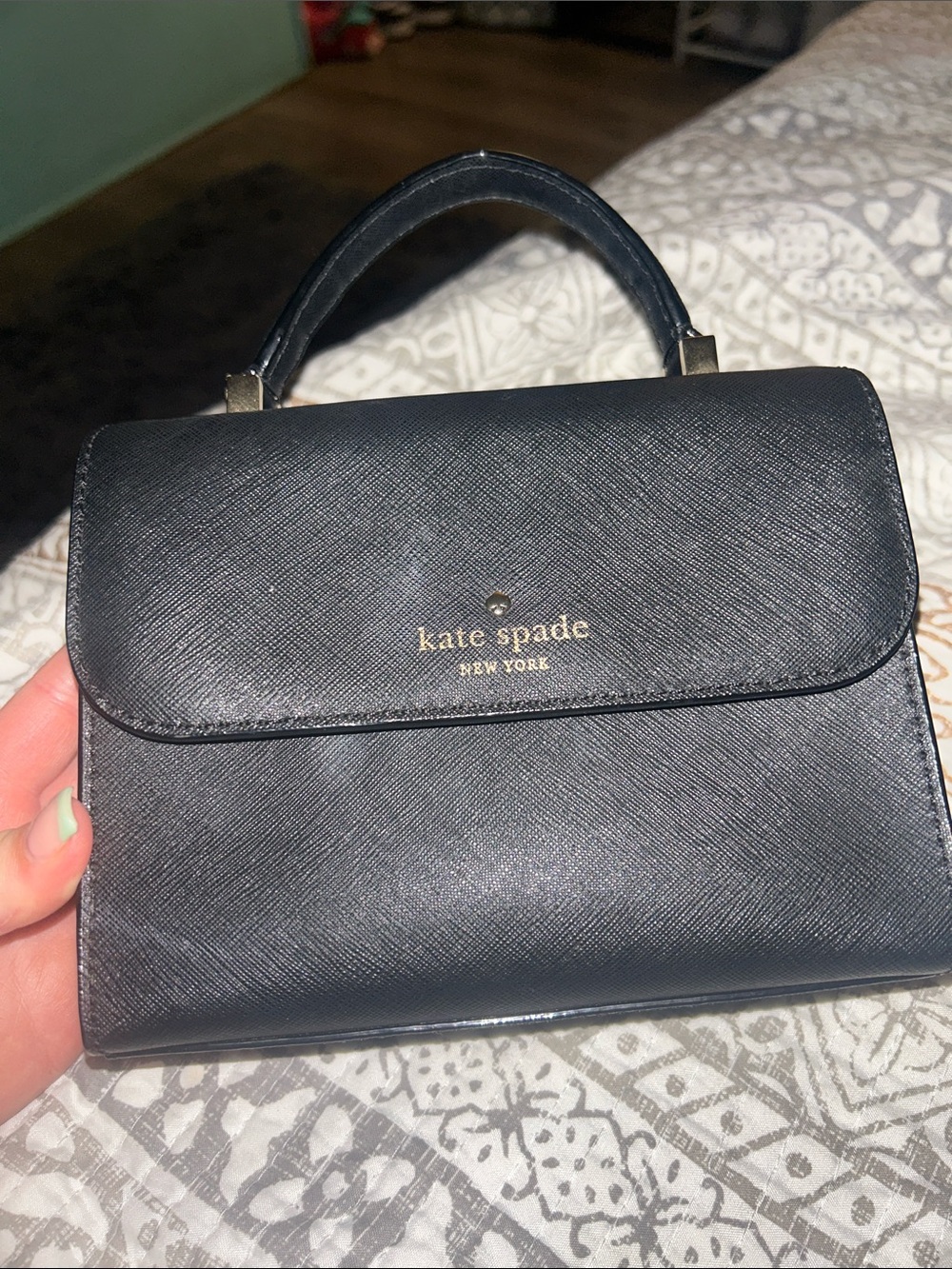Mini Kate Spade Black Leather Hand Bag